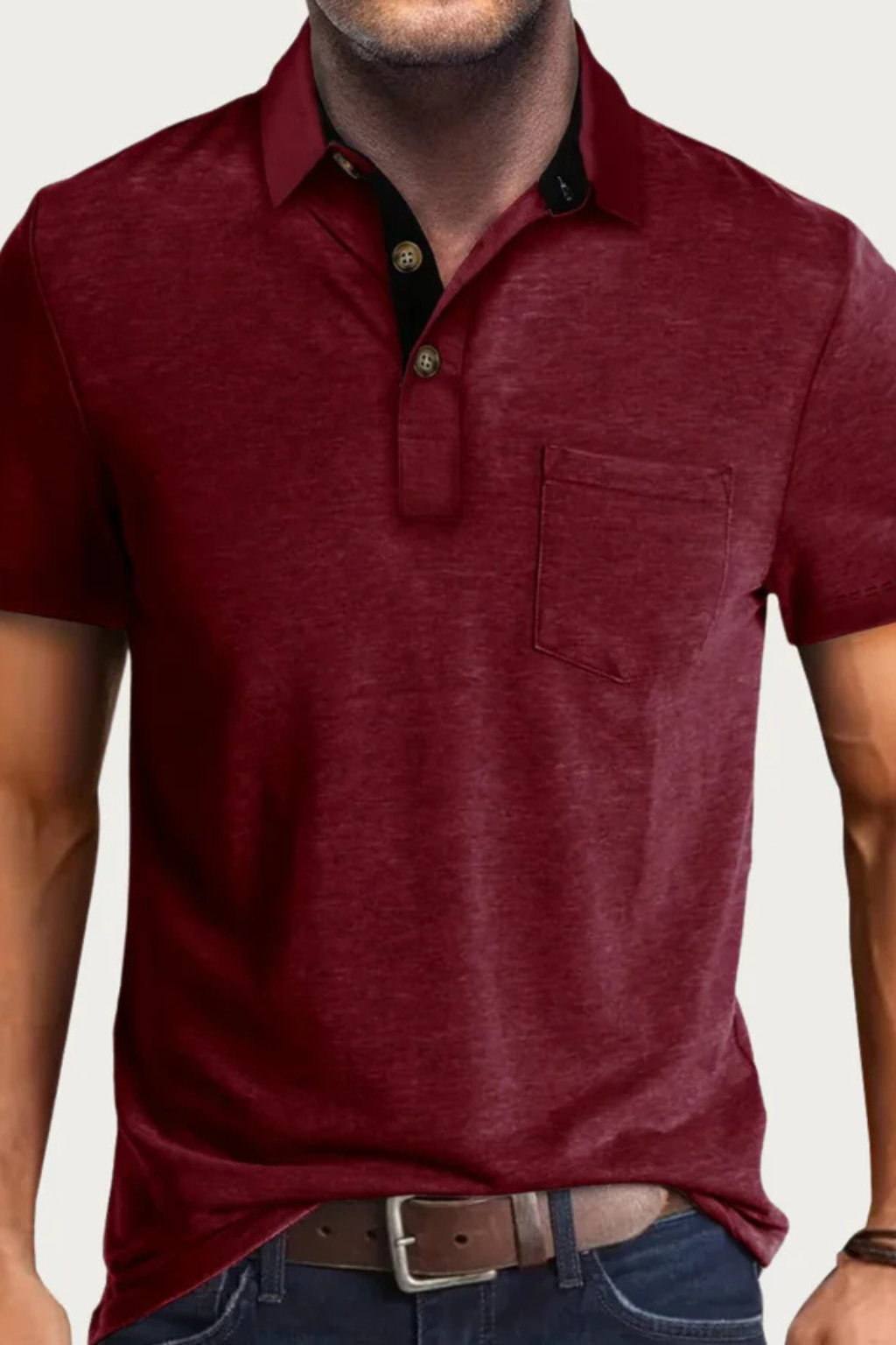 Men's Contrast-Collar Polo Shirt with Chest Pocket