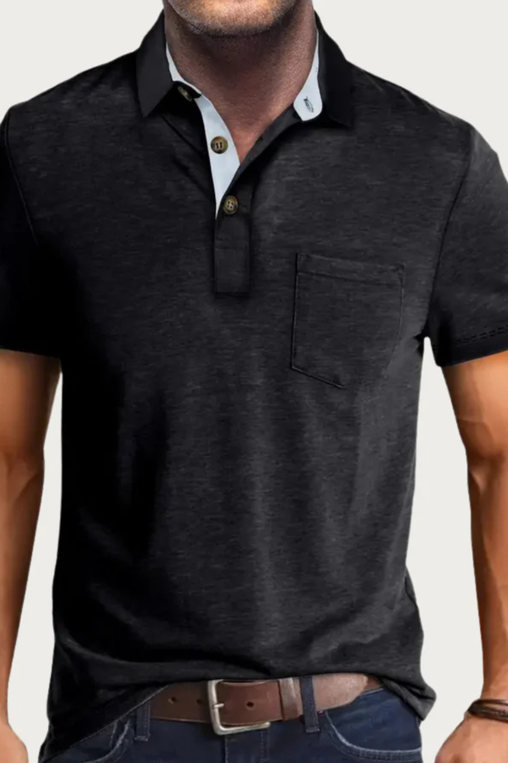 Men's Contrast-Collar Polo Shirt with Chest Pocket