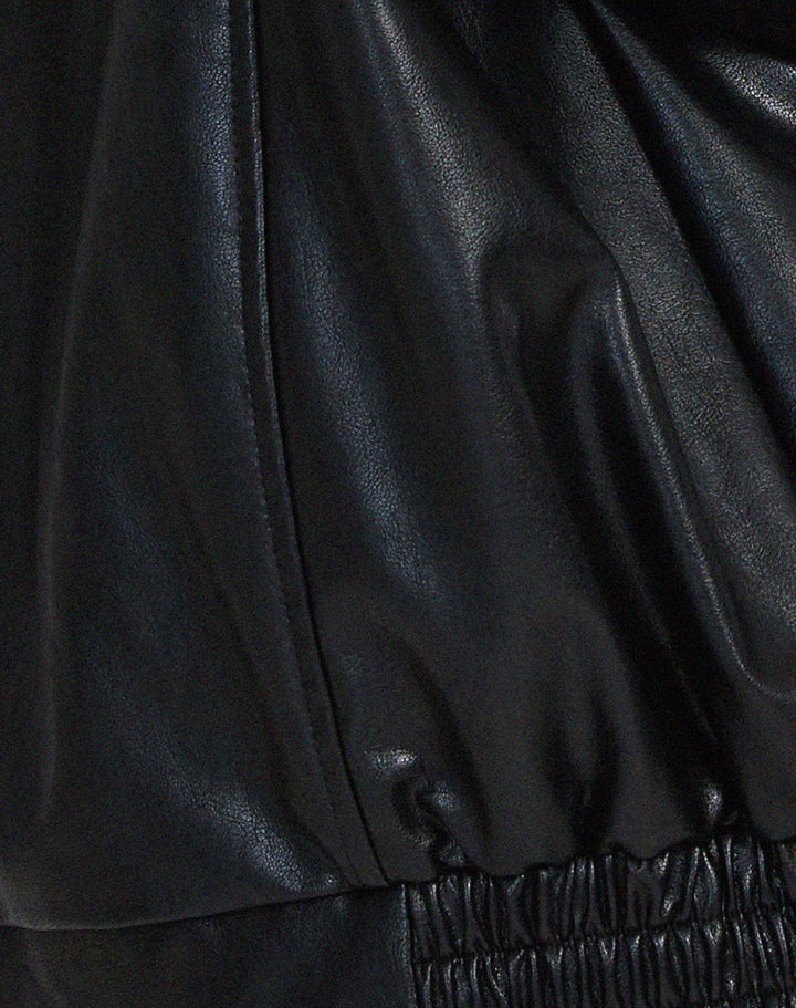 Jada - Women's Oversized Leather Zip Jacket With Collar