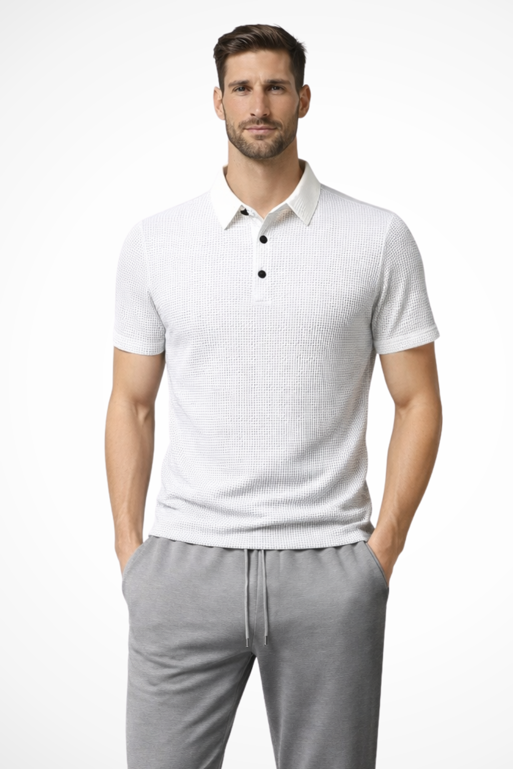 Elliot - Men Waffle Knit Short Sleeve Formal Polo Shirt