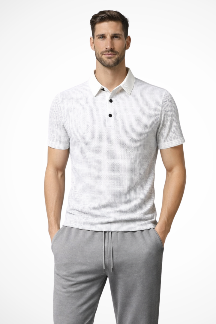 Elliot - Men Waffle Knit Short Sleeve Formal Polo Shirt