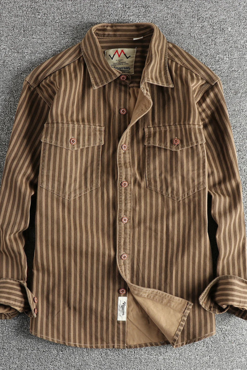 David -  Men Washed Striped Shirt Loose Fit Long Sleeve Blouse