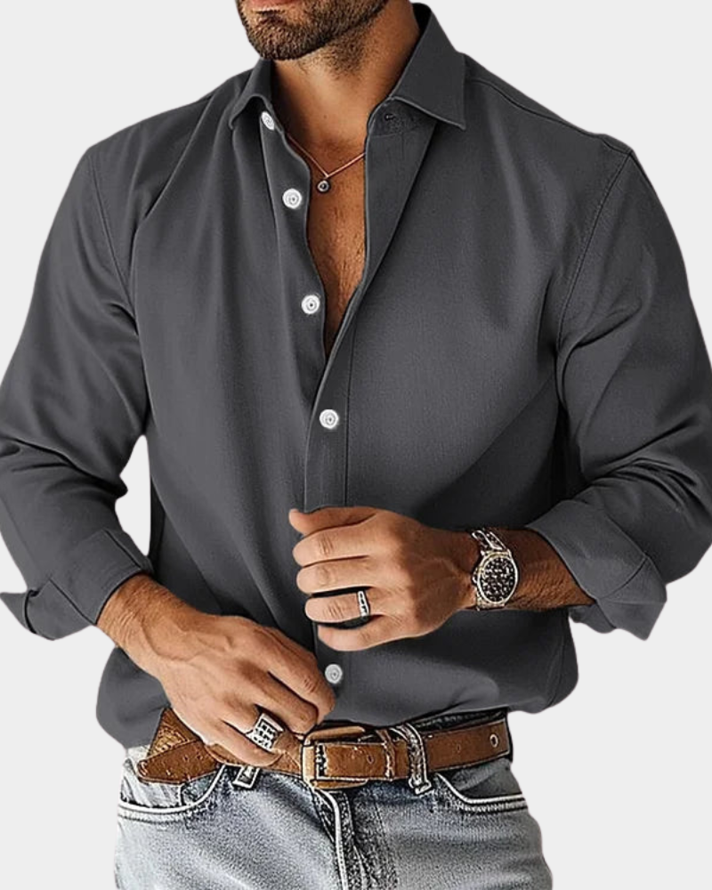 Men’s Long Sleeve Button-Up Shirt with Classic Collar