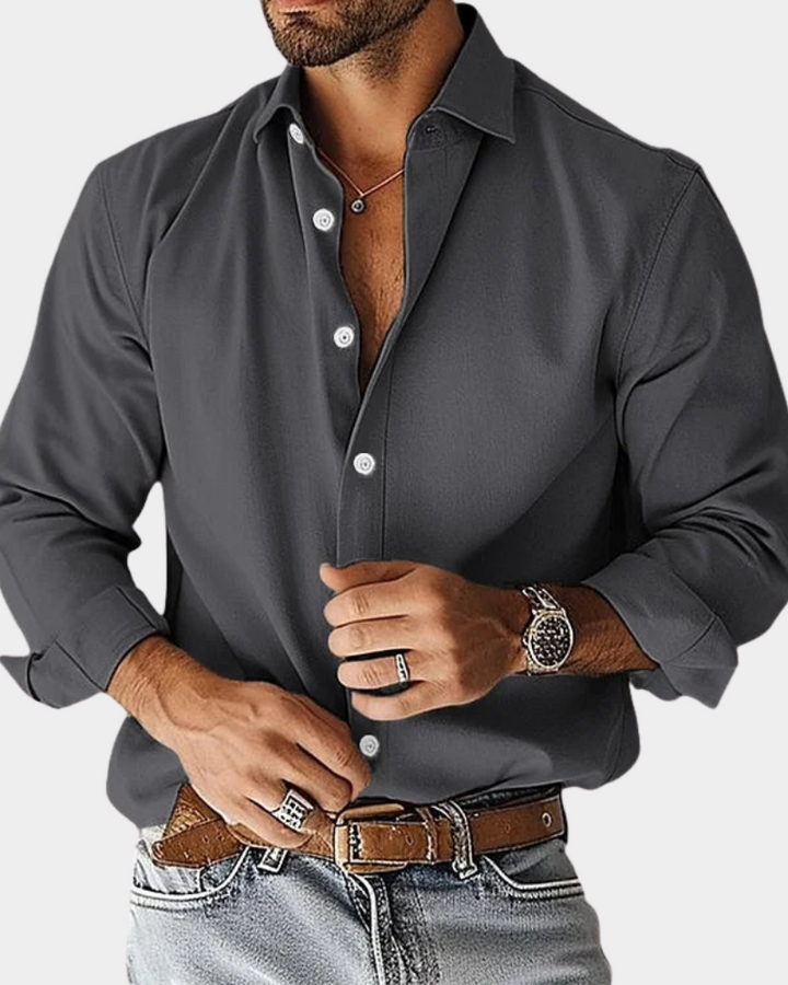 Men’s Long Sleeve Button-Up Shirt with Classic Collar