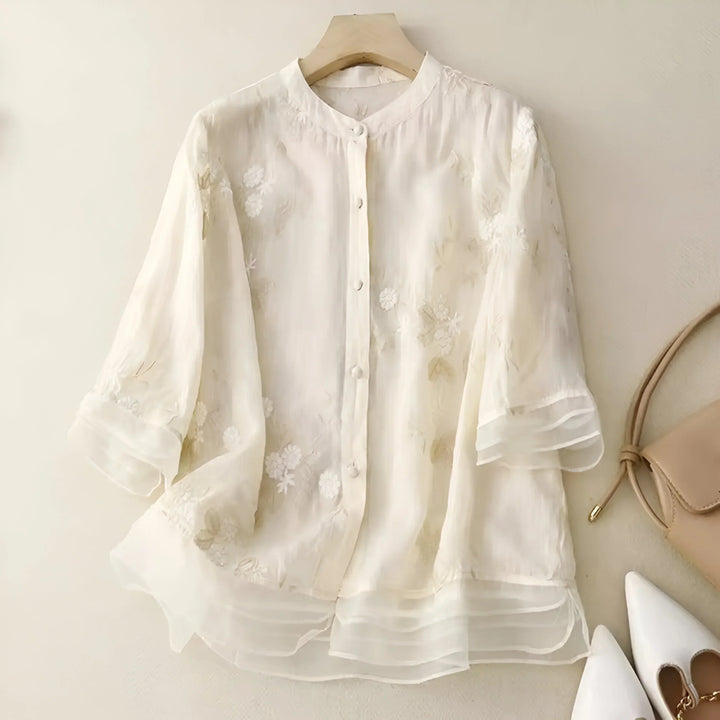 Arisa – Embroidered Sheer Button Blouse