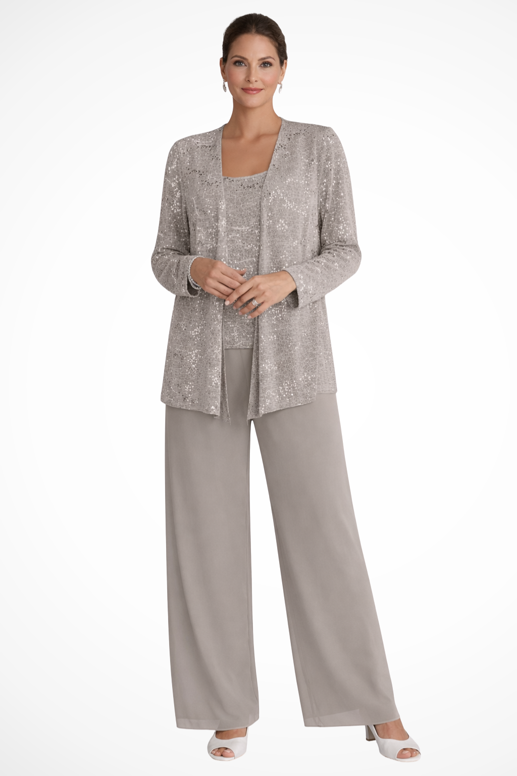 Maeve - Women’s Three-Piece Sequin Lace Jacket & Wide-Leg Trouser Set
