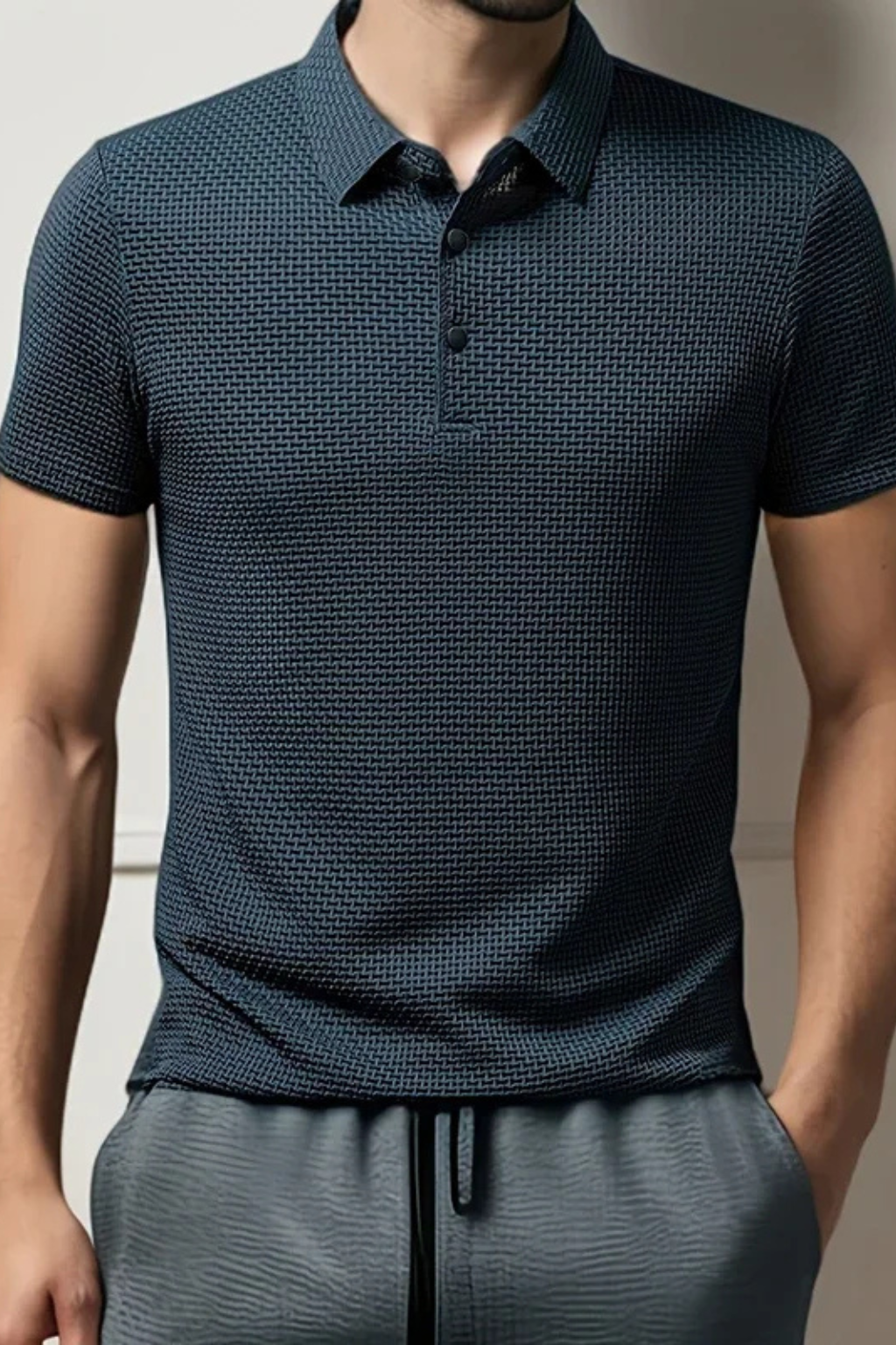 Elliot - Men Waffle Knit Short Sleeve Formal Polo Shirt