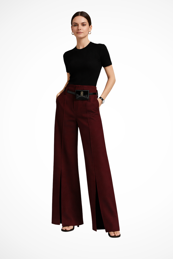 Thea - Women’s Tailored Wide-Leg Trousers with Belt Detail