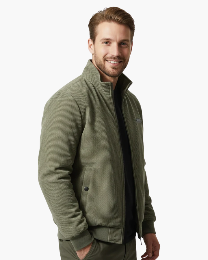 Men's Lined Jacket - Ribbed Texture, Relaxed Fit