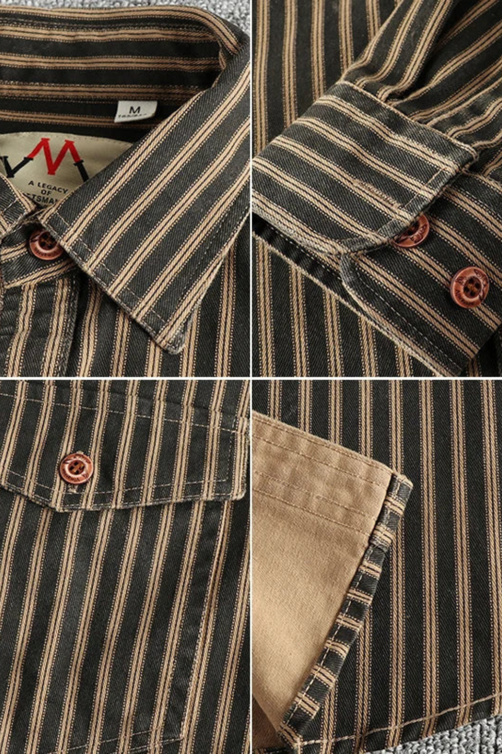 David -  Men Washed Striped Shirt Loose Fit Long Sleeve Blouse