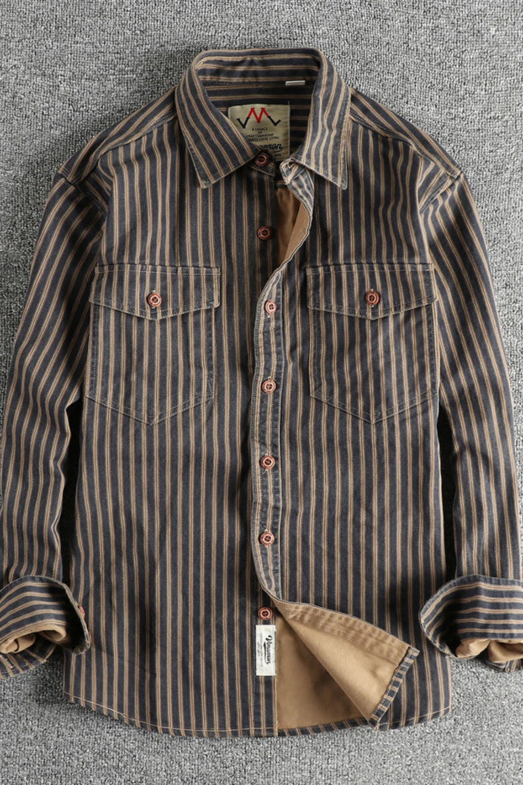 David -  Men Washed Striped Shirt Loose Fit Long Sleeve Blouse