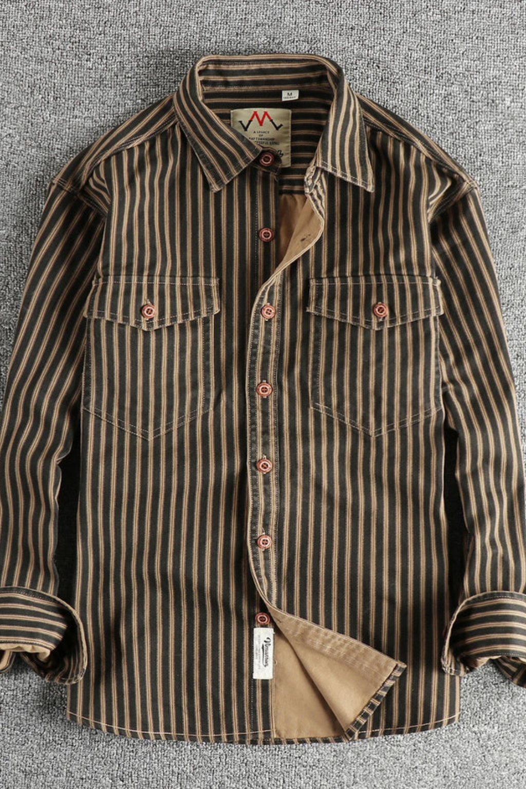 David -  Men Washed Striped Shirt Loose Fit Long Sleeve Blouse