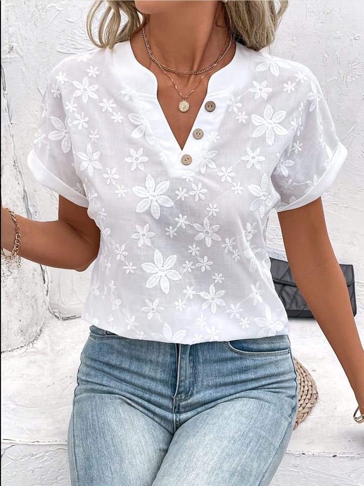 Jasmine – Embroidered Button Neck Blouse