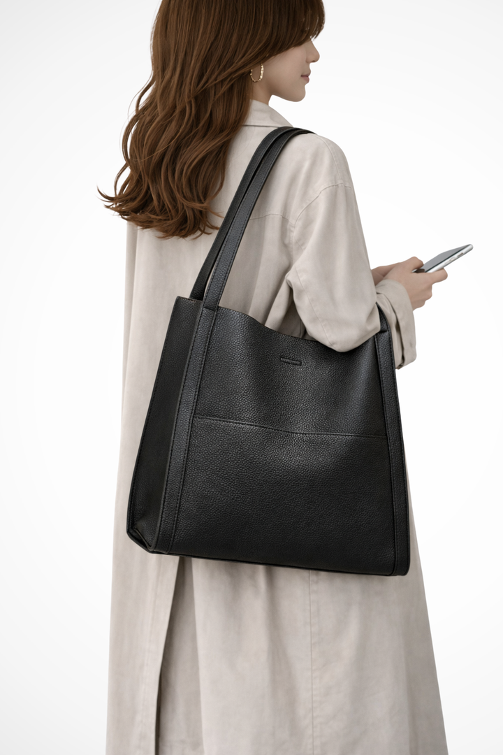 Nea - Women’s Structured Textured Tote Bag with Front Pocket