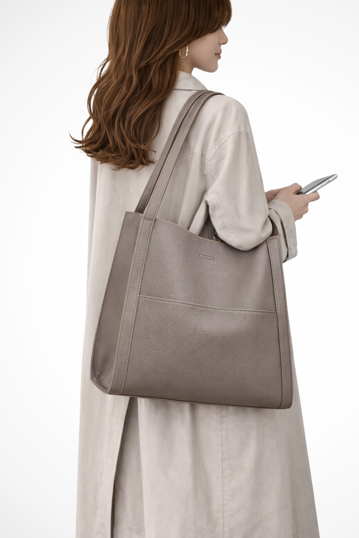 Nea - Women’s Structured Textured Tote Bag with Front Pocket