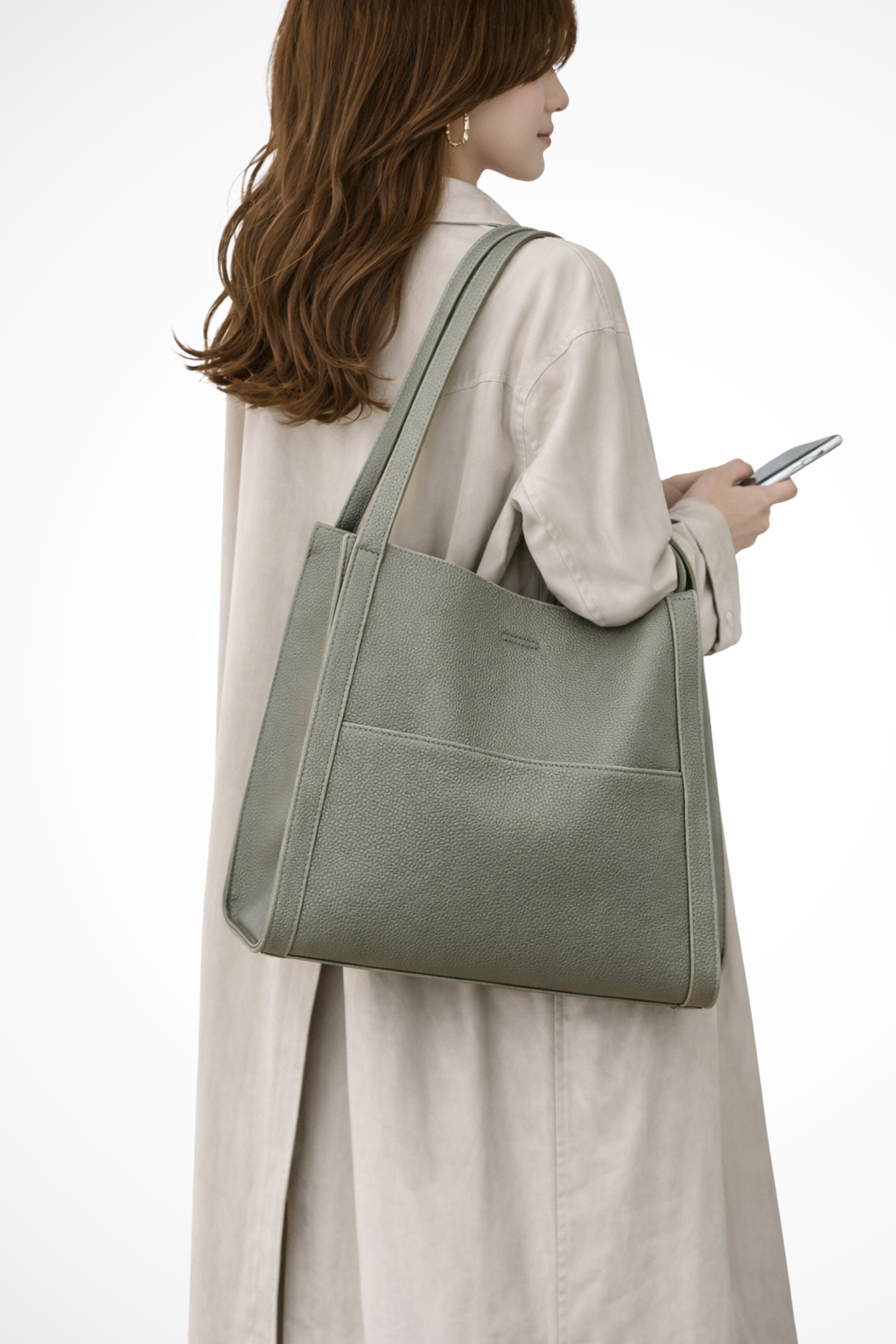 Nea - Women’s Structured Textured Tote Bag with Front Pocket