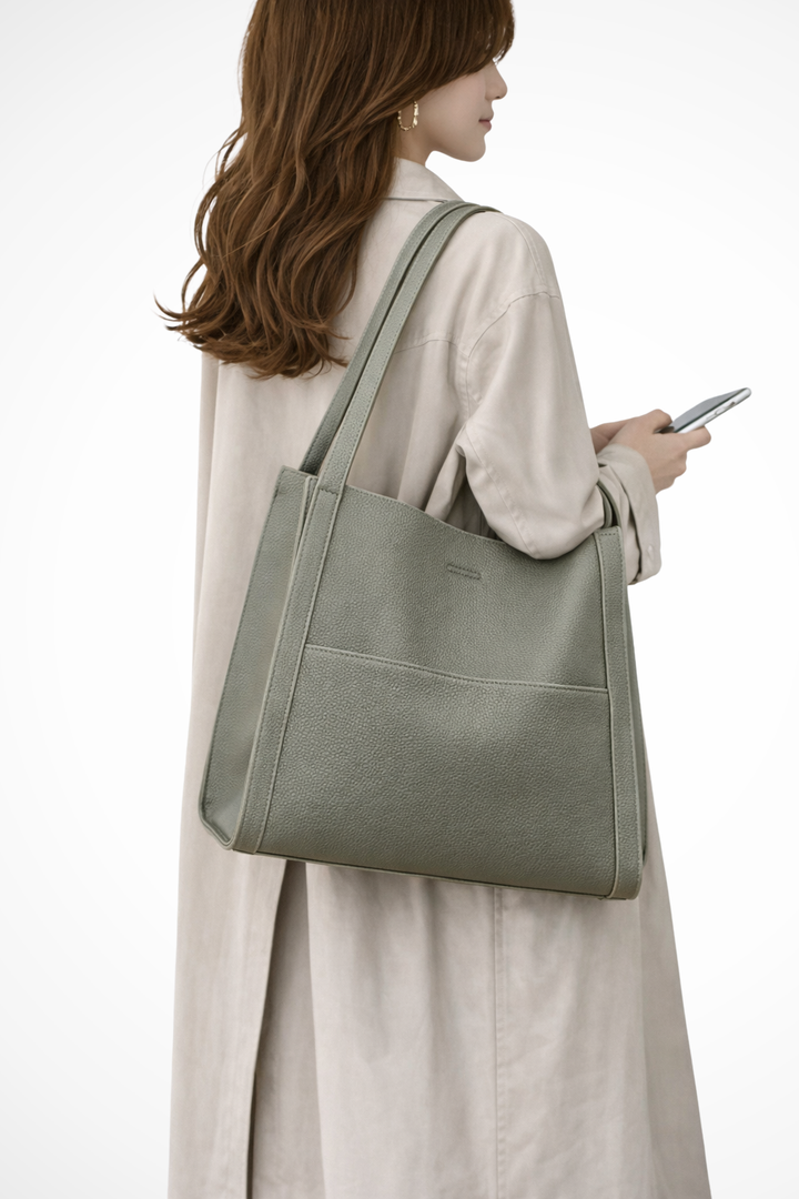 Nea - Women’s Structured Textured Tote Bag with Front Pocket