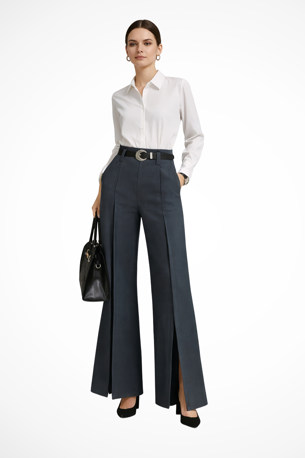 Thea - Women’s Tailored Wide-Leg Trousers with Belt Detail