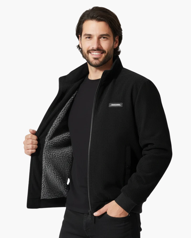 Men's Lined Jacket - Ribbed Texture, Relaxed Fit