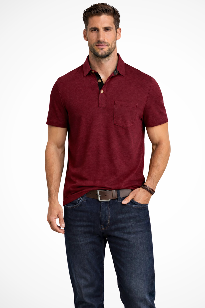 Men's Contrast-Collar Polo Shirt with Chest Pocket