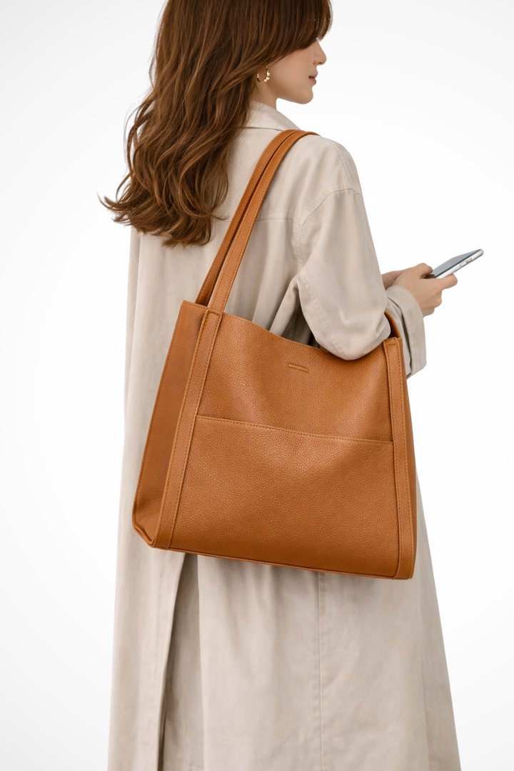 Nea - Women’s Structured Textured Tote Bag with Front Pocket