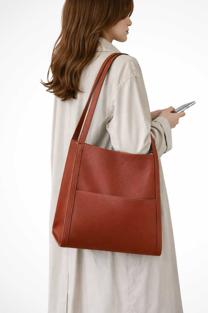 Nea - Women’s Structured Textured Tote Bag with Front Pocket