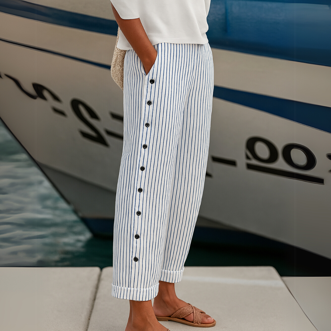Jackie – Striped Button-Detail Trousers