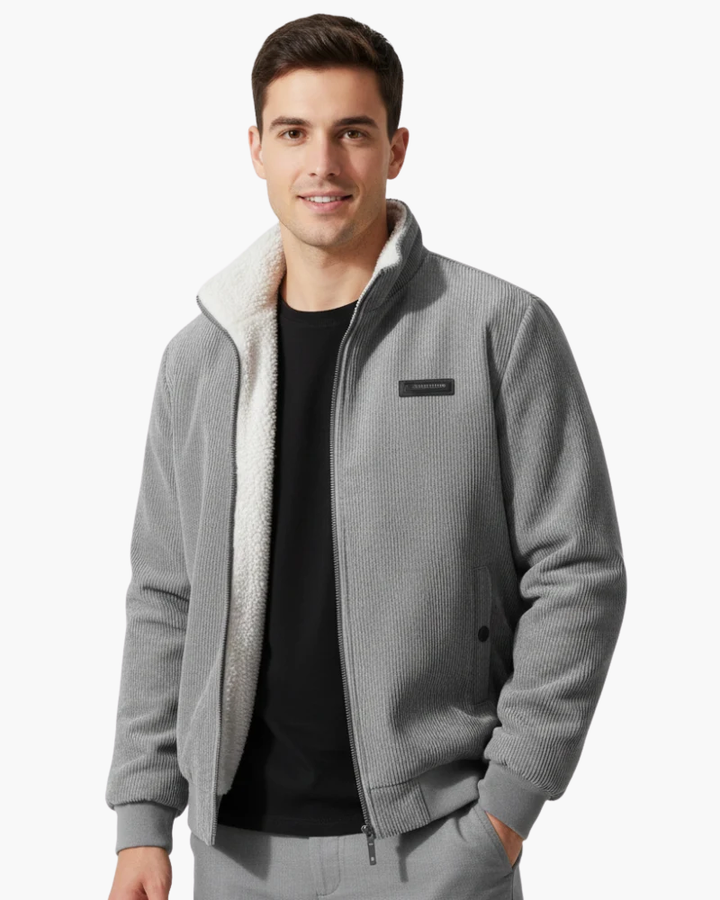 Men's Lined Jacket - Ribbed Texture, Relaxed Fit