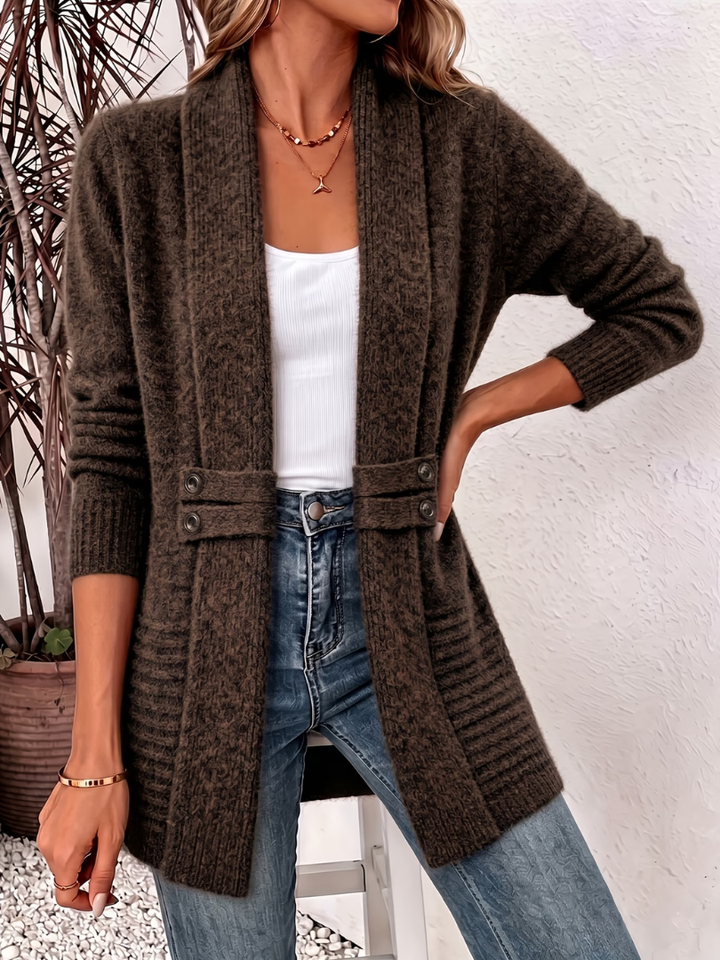 Sophie - Women’s Open-Front Knit Cardigan with Button Details
