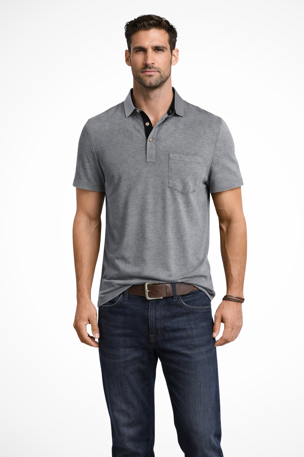 Men's Contrast-Collar Polo Shirt with Chest Pocket