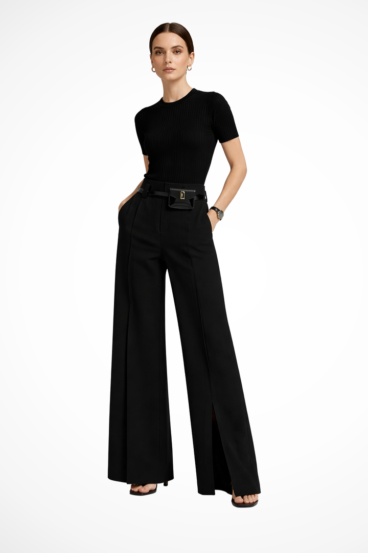 Thea - Women’s Tailored Wide-Leg Trousers with Belt Detail