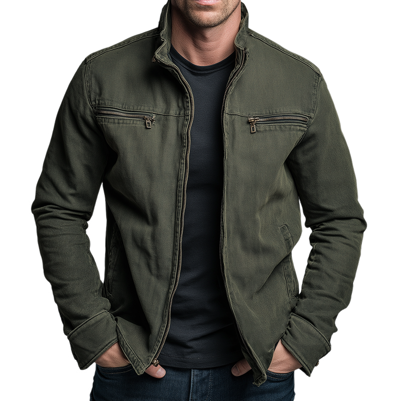 Men’s Vintage-Wash Zip-Up Casual Jacket