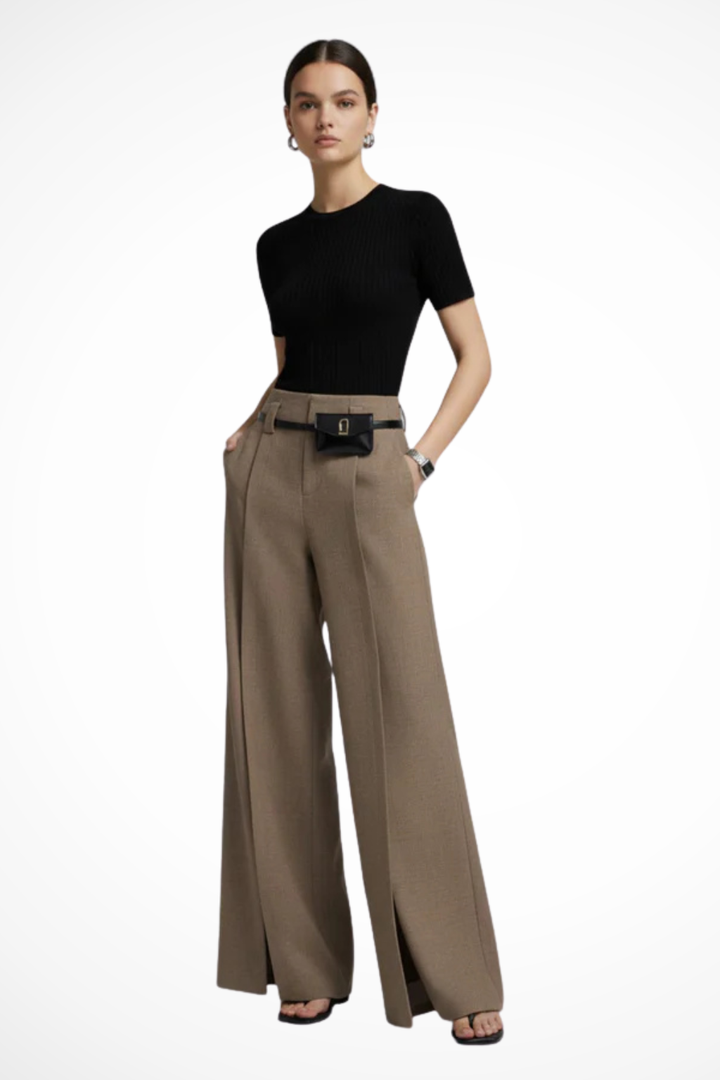 Thea - Women’s Tailored Wide-Leg Trousers with Belt Detail