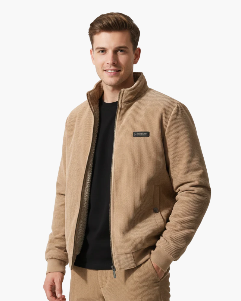 Men's Lined Jacket - Ribbed Texture, Relaxed Fit