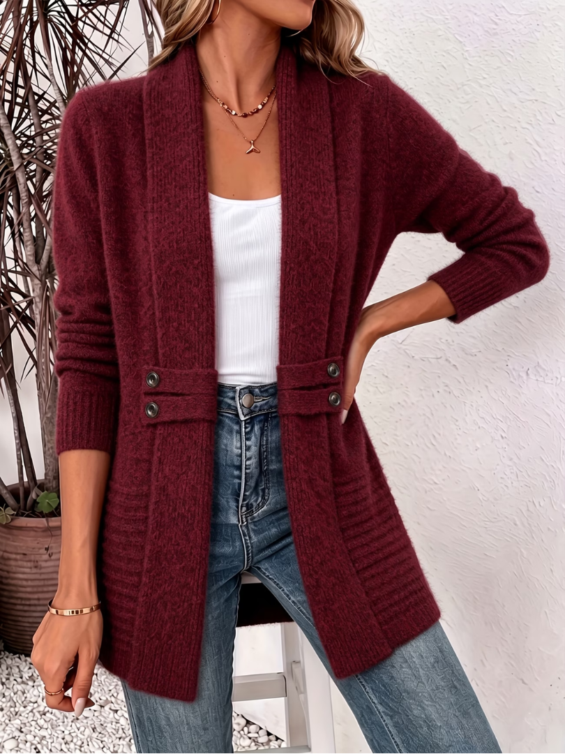 Sophie - Women’s Open-Front Knit Cardigan with Button Details