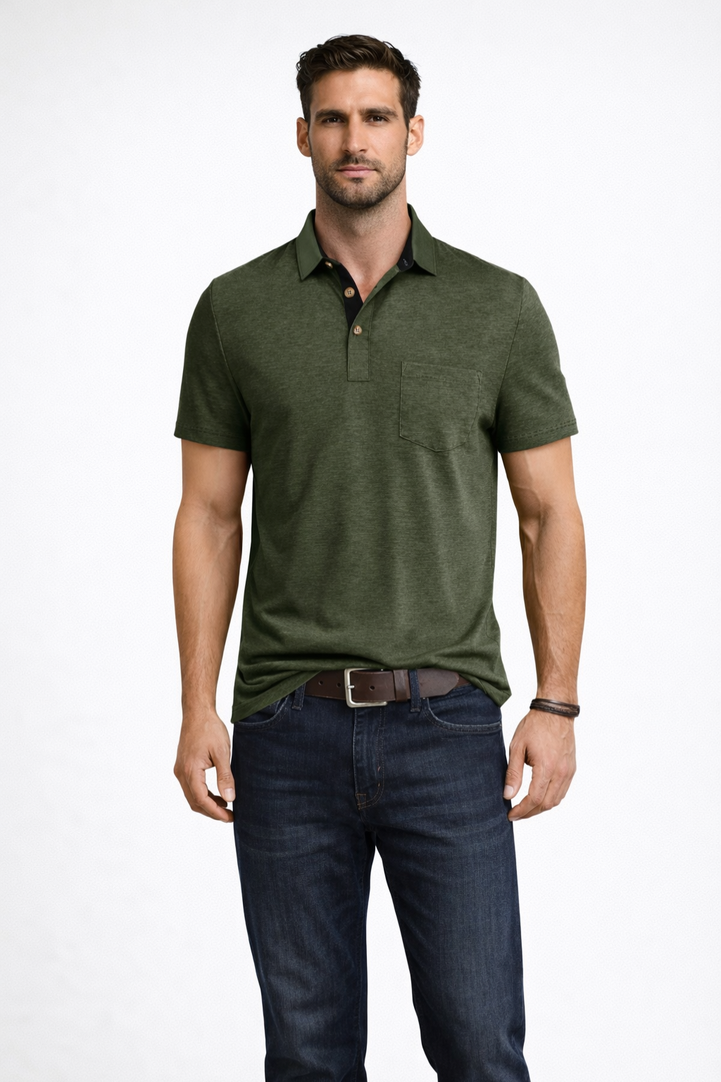 Men's Contrast-Collar Polo Shirt with Chest Pocket