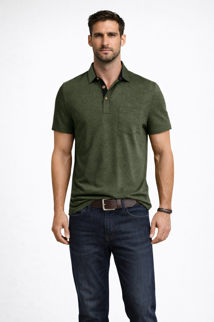 Men's Contrast-Collar Polo Shirt with Chest Pocket
