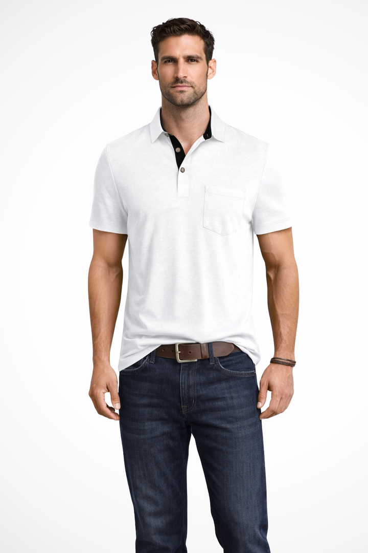 Men's Contrast-Collar Polo Shirt with Chest Pocket