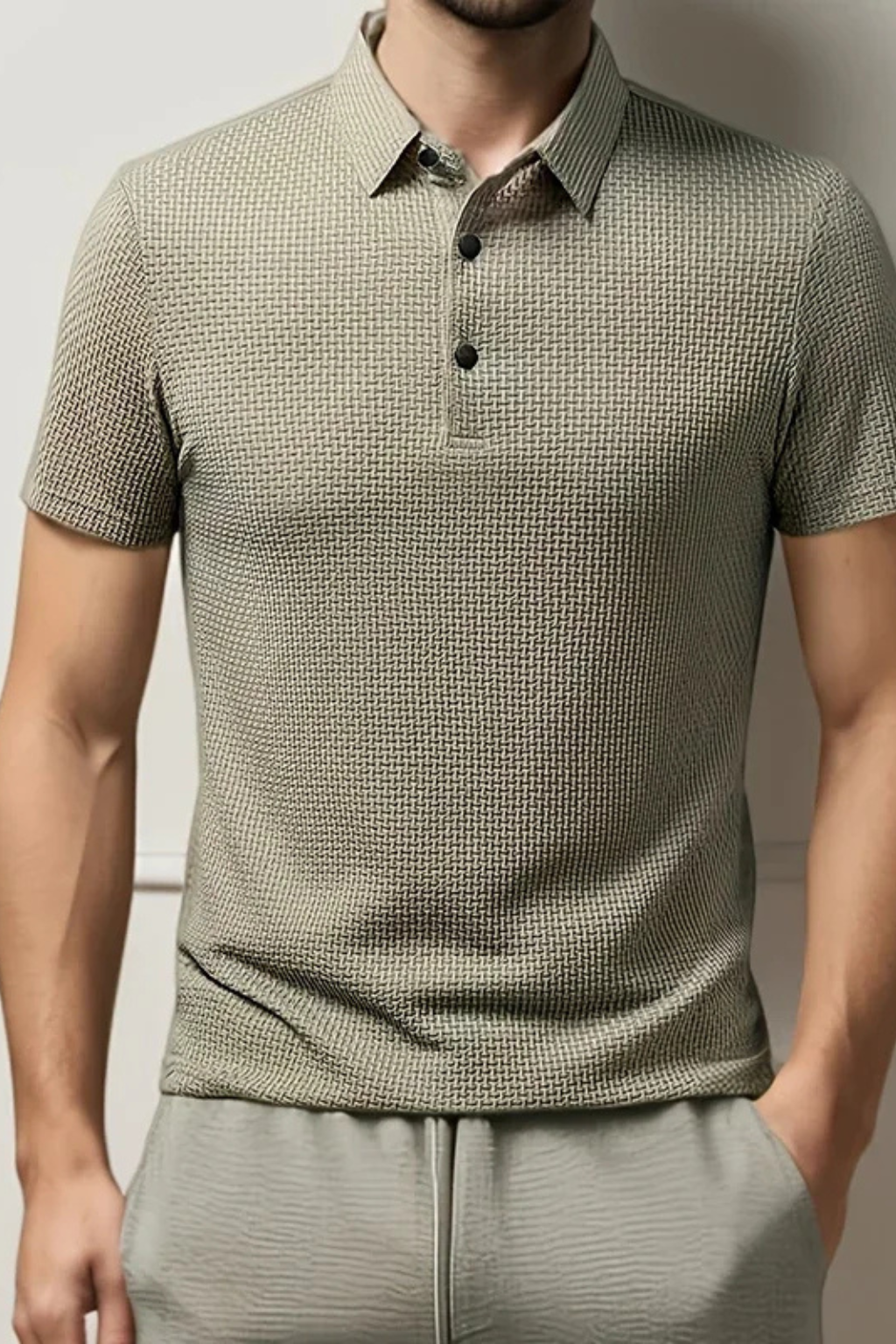 Elliot - Men Waffle Knit Short Sleeve Formal Polo Shirt