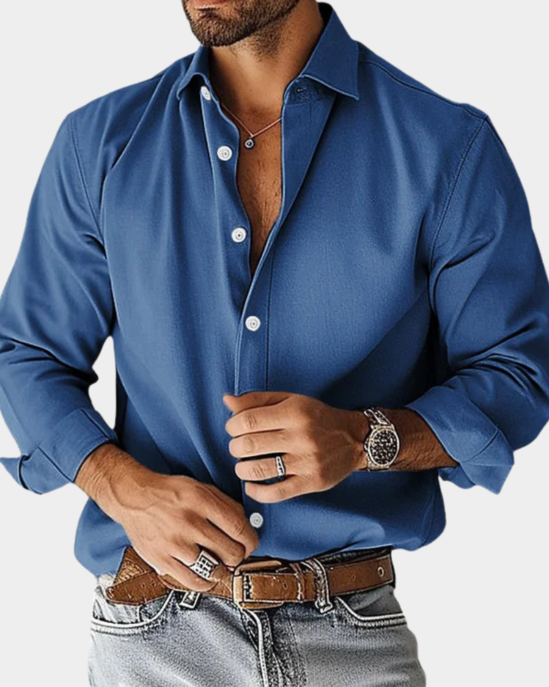 Men’s Long Sleeve Button-Up Shirt with Classic Collar