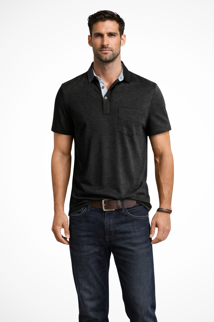 Men's Contrast-Collar Polo Shirt with Chest Pocket