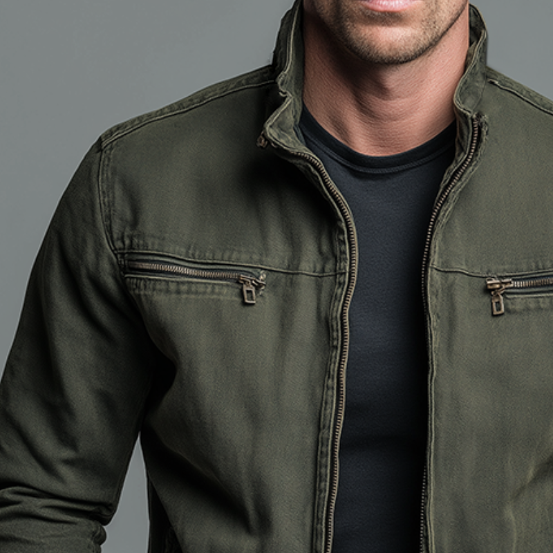 Men’s Vintage-Wash Zip-Up Casual Jacket