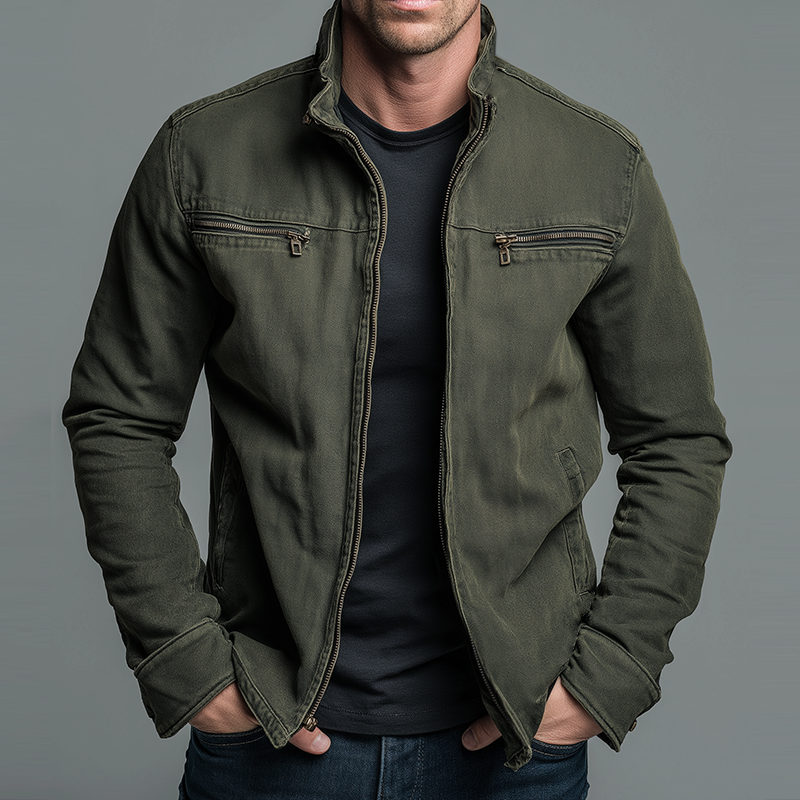 Men’s Vintage-Wash Zip-Up Casual Jacket