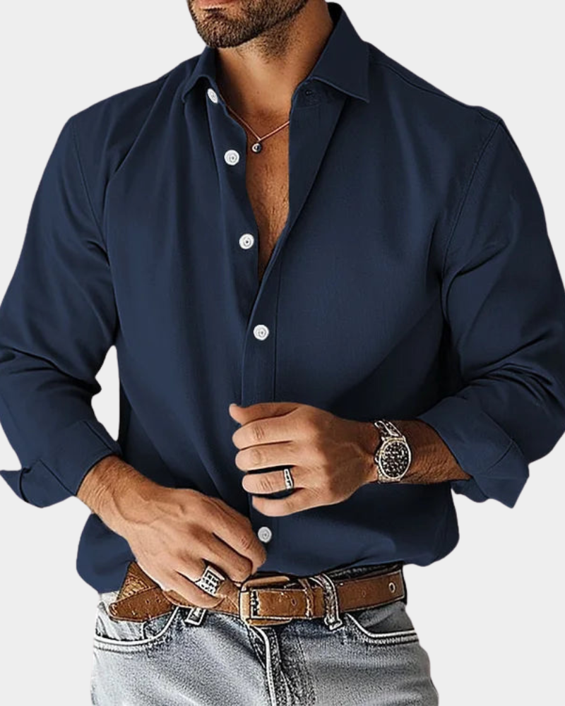 Men’s Long Sleeve Button-Up Shirt with Classic Collar