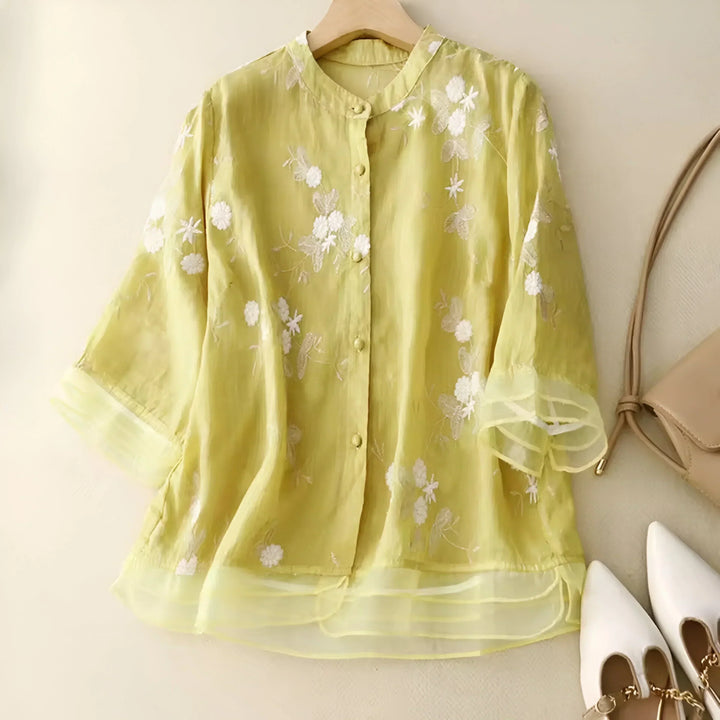 Arisa – Embroidered Sheer Button Blouse