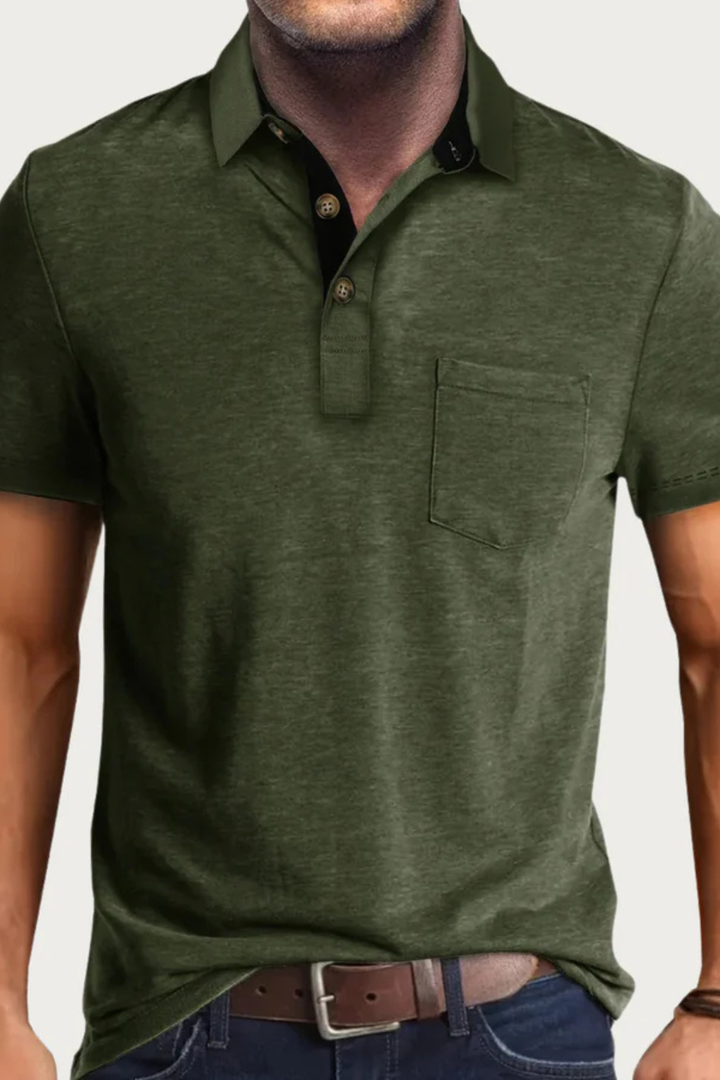 Men's Contrast-Collar Polo Shirt with Chest Pocket