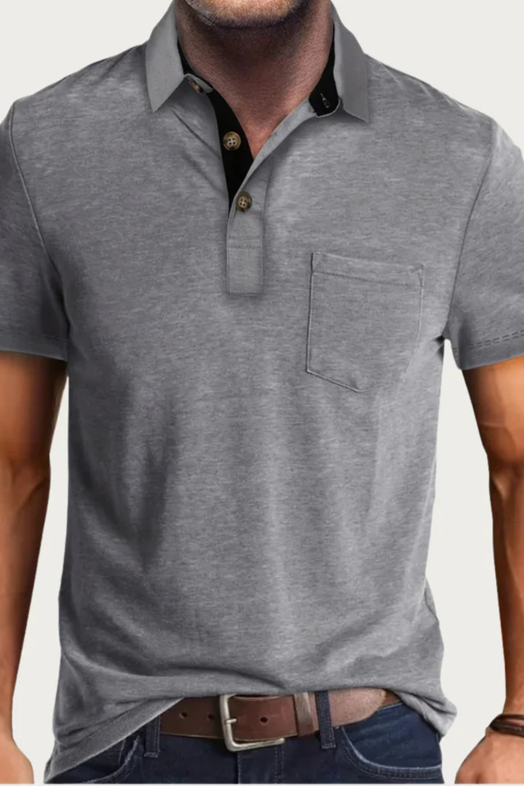 Men's Contrast-Collar Polo Shirt with Chest Pocket