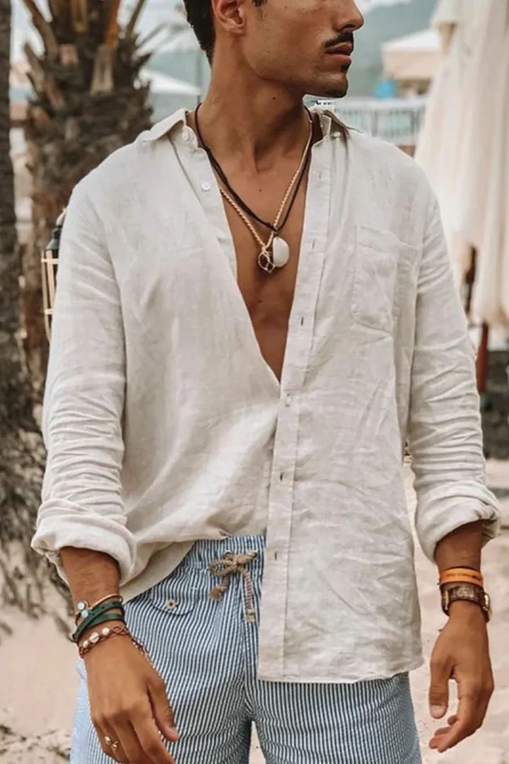 Nigel - Men Relaxed Fit Long Sleeve Linen Button Down Shirt