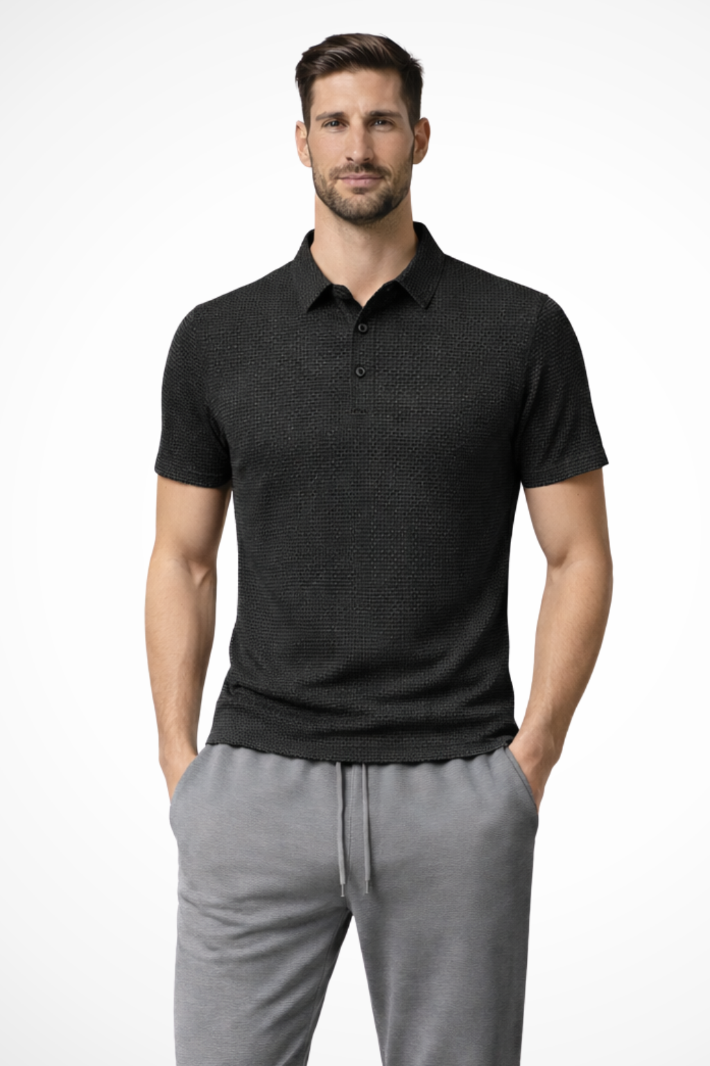 Elliot - Men Waffle Knit Short Sleeve Formal Polo Shirt