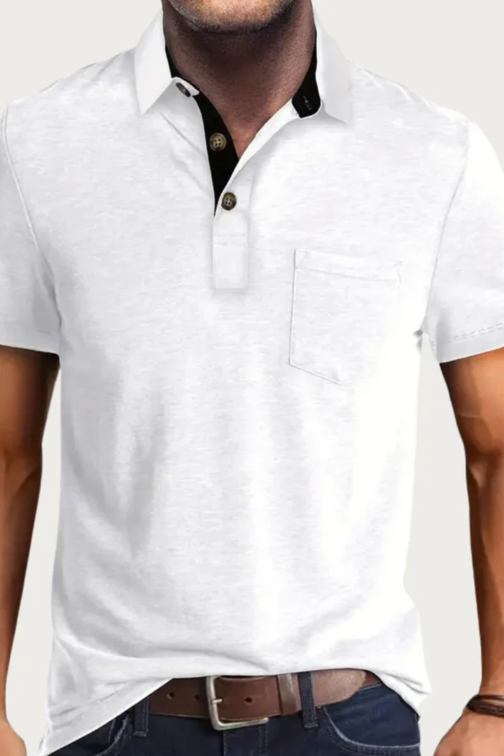 Men's Contrast-Collar Polo Shirt with Chest Pocket